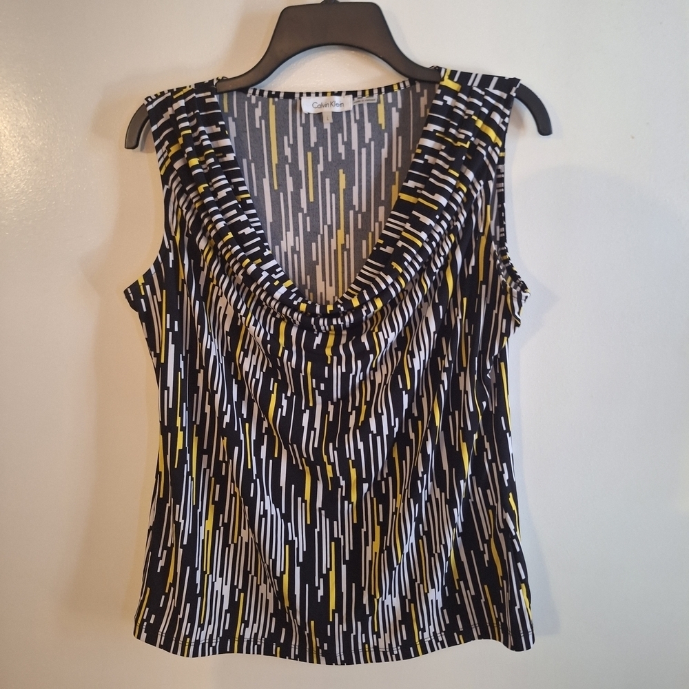 Calvin Klein Black and Yellow Striped Tank Top
